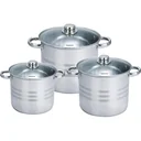 6-piece pot and pan set - with glass lids - 8.8L, 10.6L and 12.6L - stainless steel