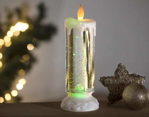 "Acrylic candle with color change and glitter effect image"