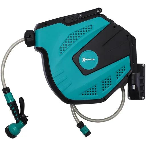 "Hose reel wall hose box 180° swiveling frost protection -5 45 °C plastic green + black 15 m image"