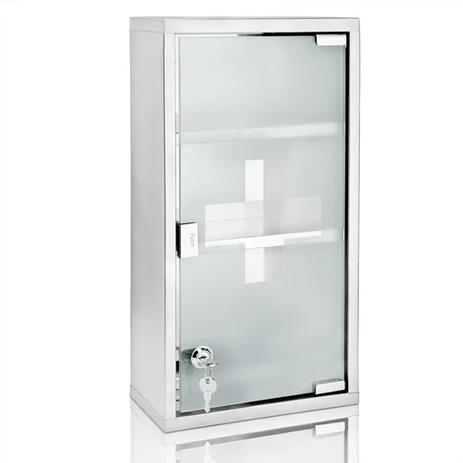 "First aid medicine cabinet large with key image"