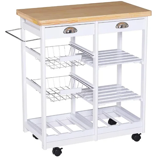 "Kitchen trolley with basket, drawer, wine rack image"