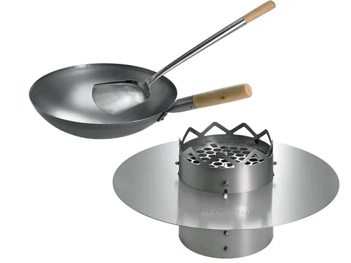 "WOK N BBQ complete package - for kettle grill (47cm) including steel wok, storage ring and wok spoon image"