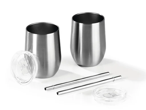 "Thermo drinking cup made of stainless steel with stainless steel drinking straws and removable lids, 6 pieces 350 ml image"