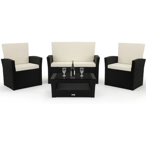 "Polyrattan garden set - 10 pieces - black/cream image"