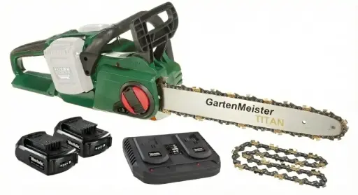 "Set cordless chainsaw + 2 x 2 Ah batteries + double fast charger + chain image"