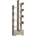 Bookcase with 10 compartments and drawer, standing shelf, corner bookcase, E1 chipboard, 46 x 20 x 151 cm