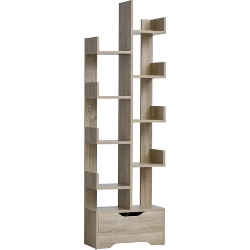 "Bookcase with 10 compartments and drawer, standing shelf, corner bookcase, E1 chipboard, 46 x 20 x 151 cm image"