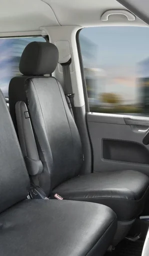 "Fitted seat covers VW T6 for single front seat made of artificial leather from model year 07/2015 to today image"
