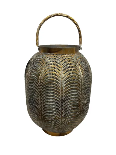 "Antique metal lantern with glass insert image"