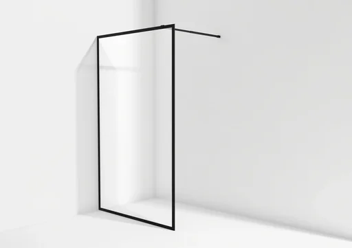 "Walk-in glass shower wall 120 x 200cm, shower enclosure with barrier-free entry including support rod matt black image"