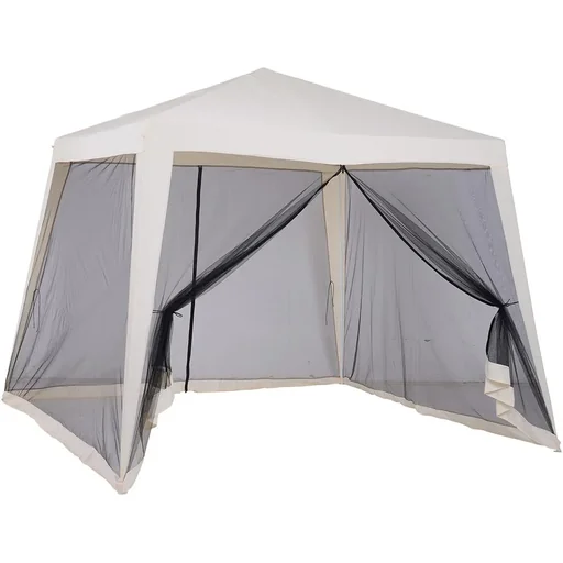 "Garden gazebo, marquee, party tent, weatherproof tent with mosquito net, beige, 3 x 3 m image"
