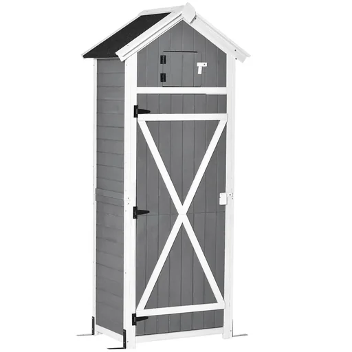 "Garden cabinet wooden tool shed with door roof tool shed with hooks garden storage cabinet foldable table outdoor gray 78 image"
