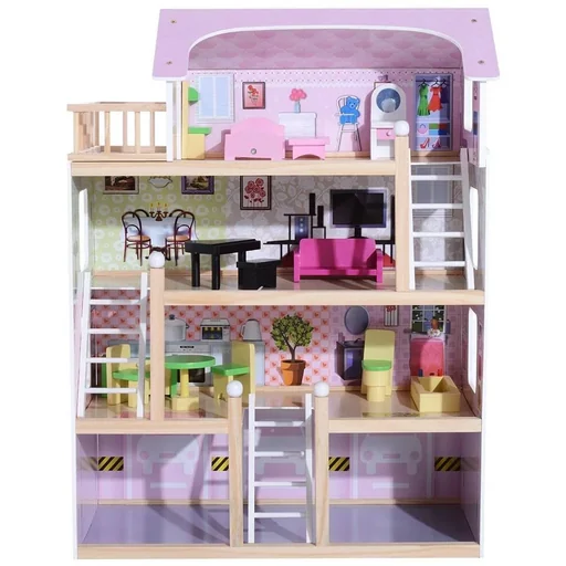 "Dollhouse 4 floors with furniture wood L60 x W30 x H80cm image"