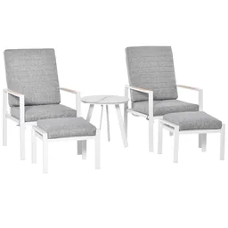 5-delige tuinmeubelset met rug- en zitkussens, balkonmeubels met 3-voudig verstelbare rugleuning, gehard glas, aluminium