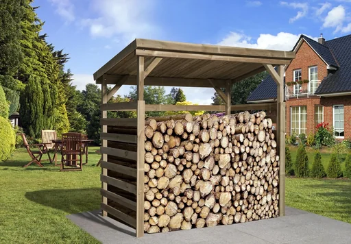 "Firewood storage, size 1, 19 mm, open, smooth-edged boards, 229 x 131 cm image"