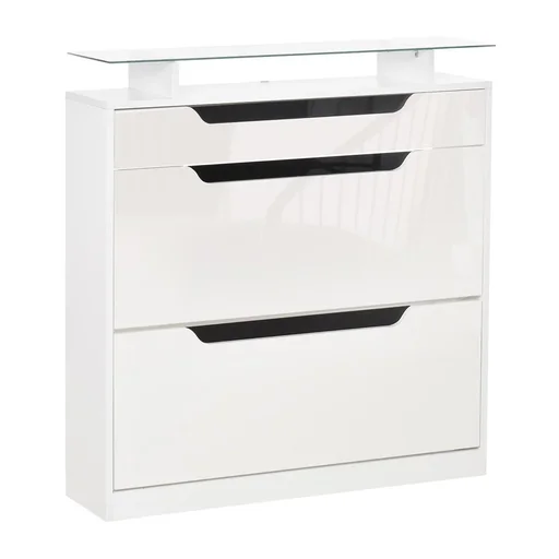 "Shoe cabinet shoe rack with 3 drawers storage cabinet tipping bucket with folding door glass top adjustable shelf large image"