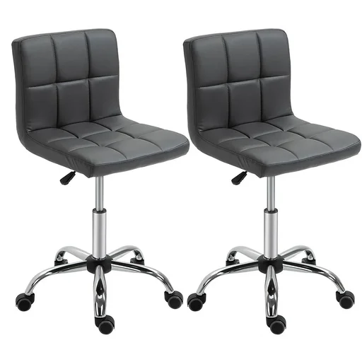 "Set of 2 work stools with backrest, rolling stool made of artificial leather, swivel stool with backrest, cosmetic stool 80-95 cm height adjustable image"