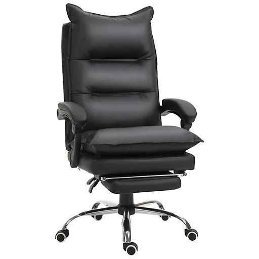 "Office chair with footrest, height-adjustable desk chair, swivel chair, backrest, artificial leather, black, 66 x 72 x 122-130 image"