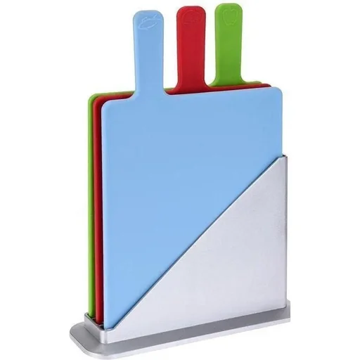 "Excellent Houseware 4-piece cutting board set with holder - plastic - 24 x 30 x 0.5 cm - dishwasher safe image"