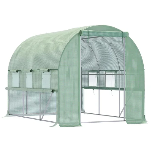 "Folly greenhouse 3 x 3 x 2 m tunnel walk-in greenhouse plant house film tent 6 windows UV protection green image"