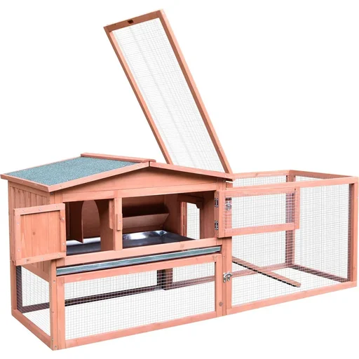 "Rabbit hutch with outdoor enclosure image"