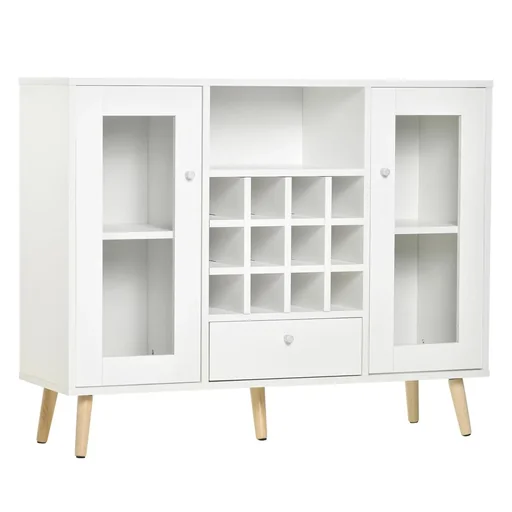 "Kitchen cabinet sideboard kitchen furniture with glass doors drawer and 12-bottle wine rack for living room and kitchen chipboard image"