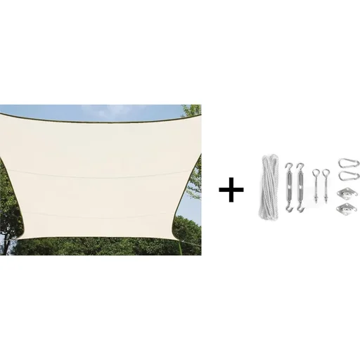 "Shade cloth / sun sail including Perel fixing kit - Rectangle - 4 x 3 m - Cream image"