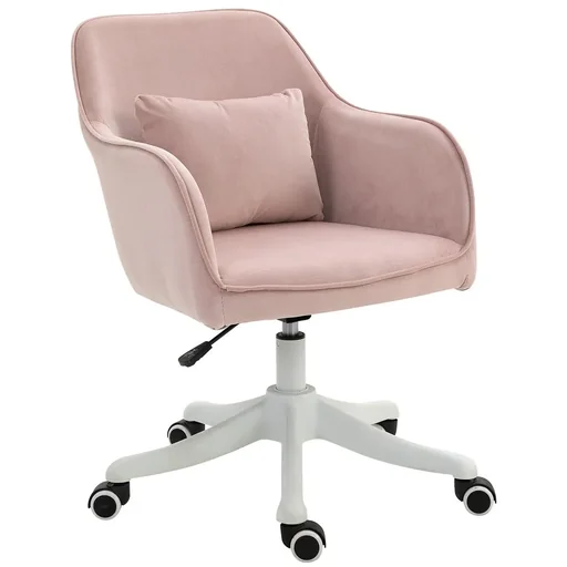 "Massage office chair with vibration function, lumbar cushion, armrests, height-adjustable, velvet, pink, 55 x 65 x 79-89 cm image"