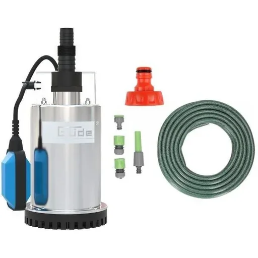 "GFS400 INOX flat suction pump - 400W - 230V/50Hz WITH 15-meter garden hose including nozzle and fittings AND 1" tap. image"