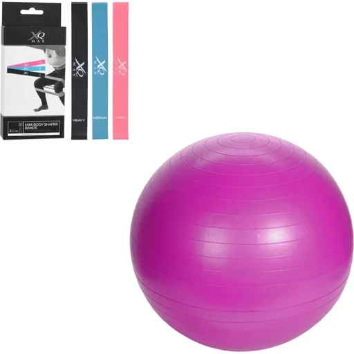 "Set of 3 resistance bands - latex + yoga ball - including pump - 65 cm - pink image"