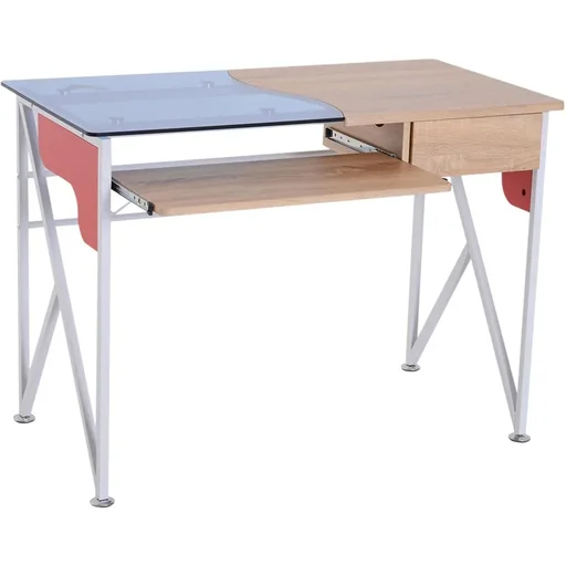 "Computer desk with keyboard pull-out drawer, work table, metal + tempered glass, 105 x 55 x 75 cm image"