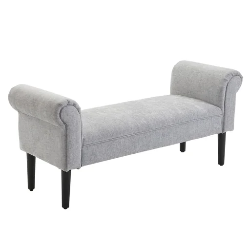 "Upholstered bench, lounge stool, hallway bench, bed bench, elegant with rolled sides, linen fabric, foam, polyester image"
