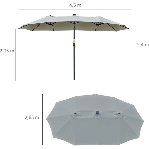 "Double parasol with LED lights 4.5m light grey image"