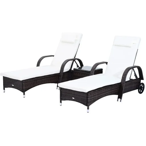 "Sun lounger table set of 3 garden furniture polyrattan brown image"