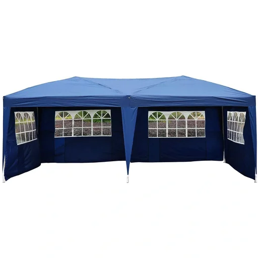 "3x6m folding gazebo party tent garden tent including 4 side panels blue image"