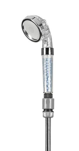 "Outdoor shower head 8cm transparent/chrome with mineral balls image"