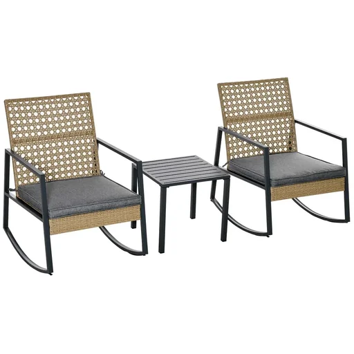 "Rattan rocking chair 3-piece bistro set 2 chairs 1 table with cushions steel for gardens terraces outdoor patio furniture image"