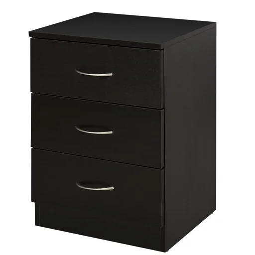 "Black bedside table with 3 drawers E1 chipboard image"