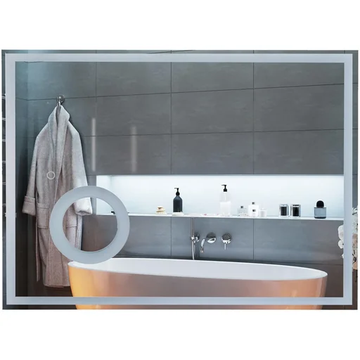 "LED bathroom mirror bathroom mirror wall mirror touch switch magnification aluminum frame silver 80 x 3 x 60 cm image"