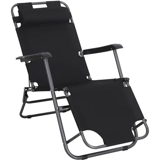 "Sun lounger with cushion, foldable beach lounger, 2-stage garden lounger, 2-in-1 relaxation lounger, metal + Oxford fabric, black image"