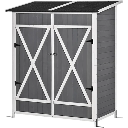 "Garden cabinet tool shed with 2 doors tool cabinet with asphalt roof garden storage cabinet anti-dumping design with ground nails image"
