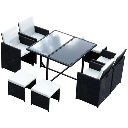 "Polyrattan dining set 21 pcs, rattan seating group 4 chairs 4 stools incl. cushions image"