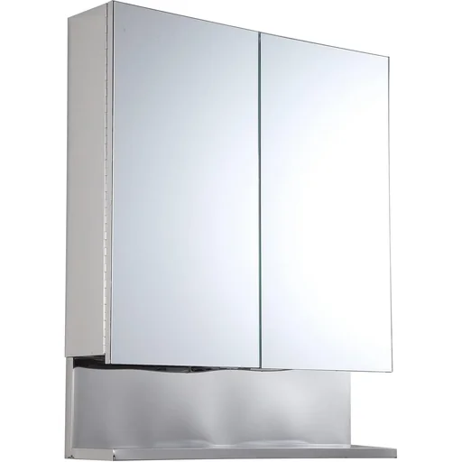 "Mirror cabinet glass cabinet with hooks bathroom cabinet wall mounting stainless steel silver W60 x H70 x D13 cm image"
