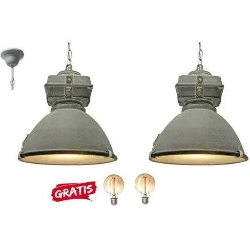 "2x industrial pendant light Anouk 93678/70 concrete 40cm incl. 2x warm lamps image"