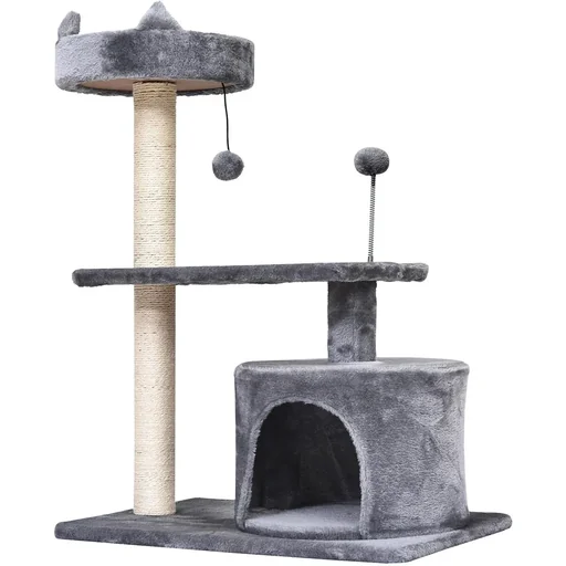 "Scratching post with cat cave image"