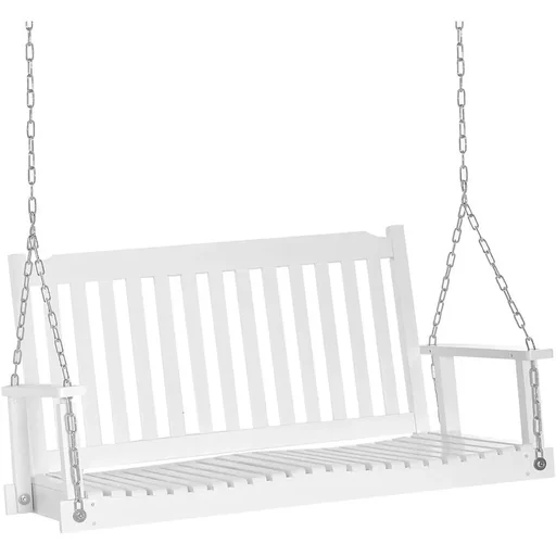"Hanging bench with chains white image"
