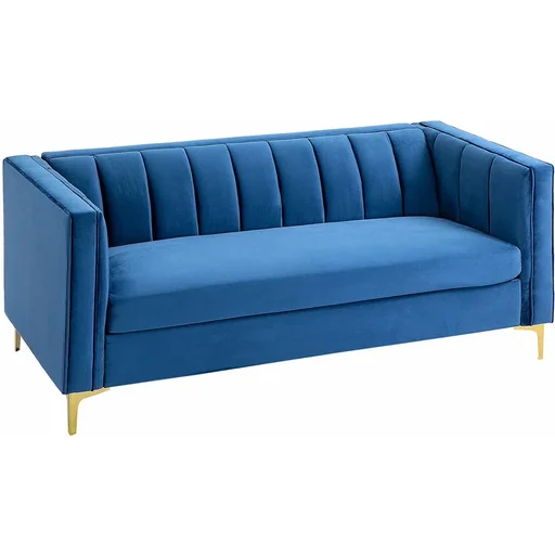 "3-seater sofa upholstered sofa fabric sofa seating furniture couch living room sofa with armrest golden steel legs velvet touch blue 181 x image"