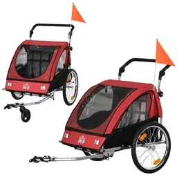 2-in-1 kinderkar in kleurrijke kleuren, kinderwagen en fietskar