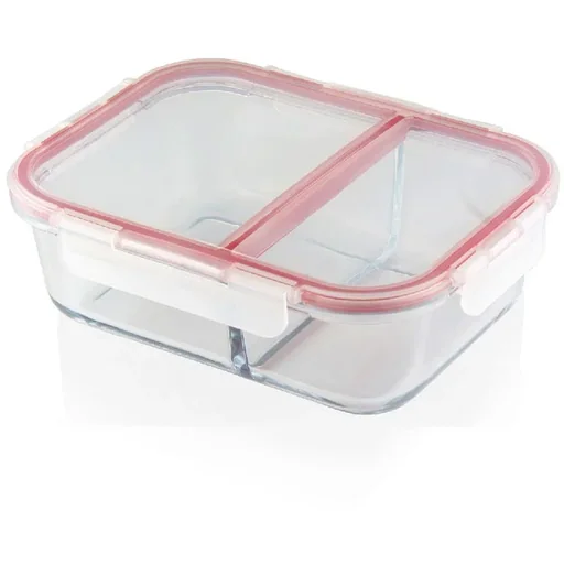 "Mehrzer - Food storage box and casserole dish - 1300 ml - rectangular - with divider - Bake-and-Lock - Red image"