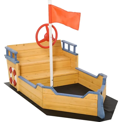 "Wooden toy boat for children with sandpit naur, blue image"